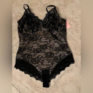 Black Lace Floral Bodysuit